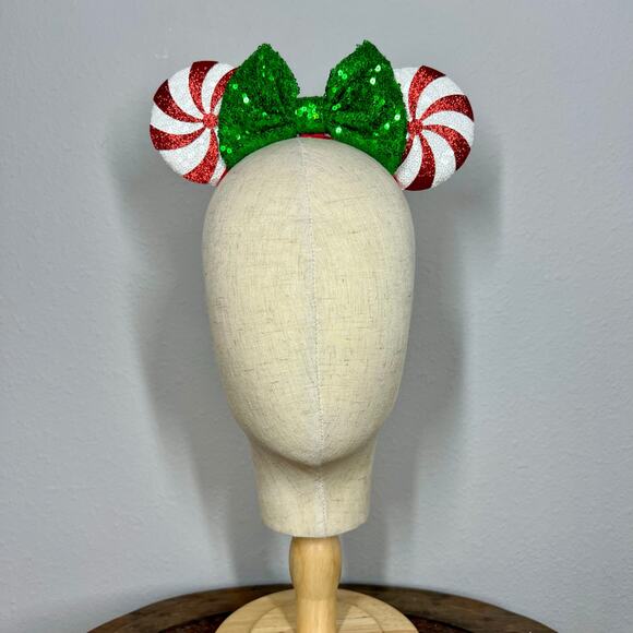 🎄 Candy Cane Lane Elastic Minnie Ears | Disney-Inspired Adjustable Ears - Picture 2 of 5